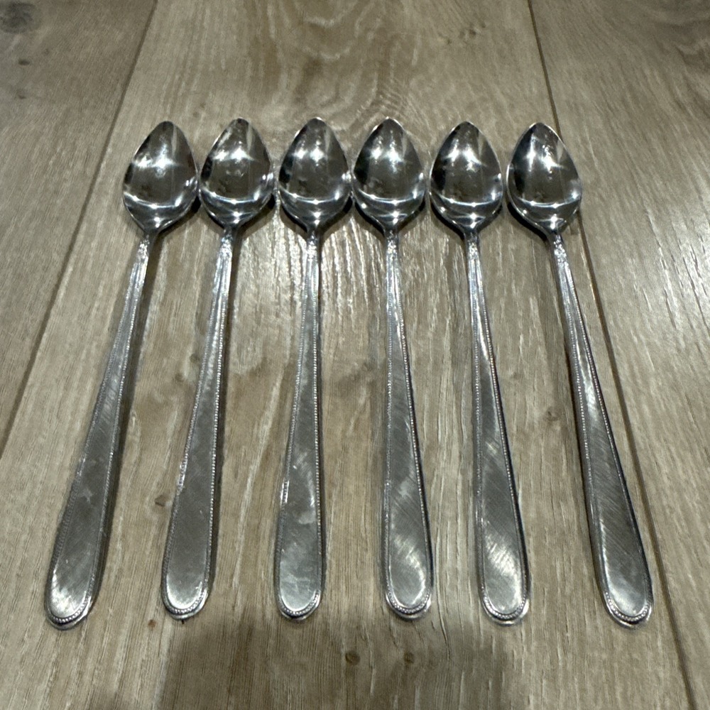 6 Pcs Iced Tea‎ Spoon Vanity Stainless Beaded Outline Stanley Roberts